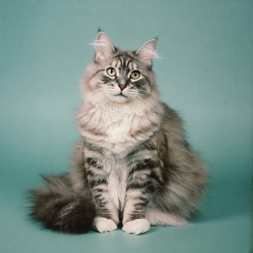 A long-haired cat with a freshly brushed coat